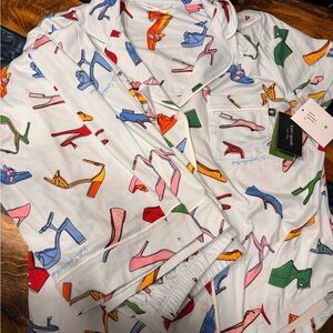 Kate Spade Multicolor Shoe Print Pajama Top